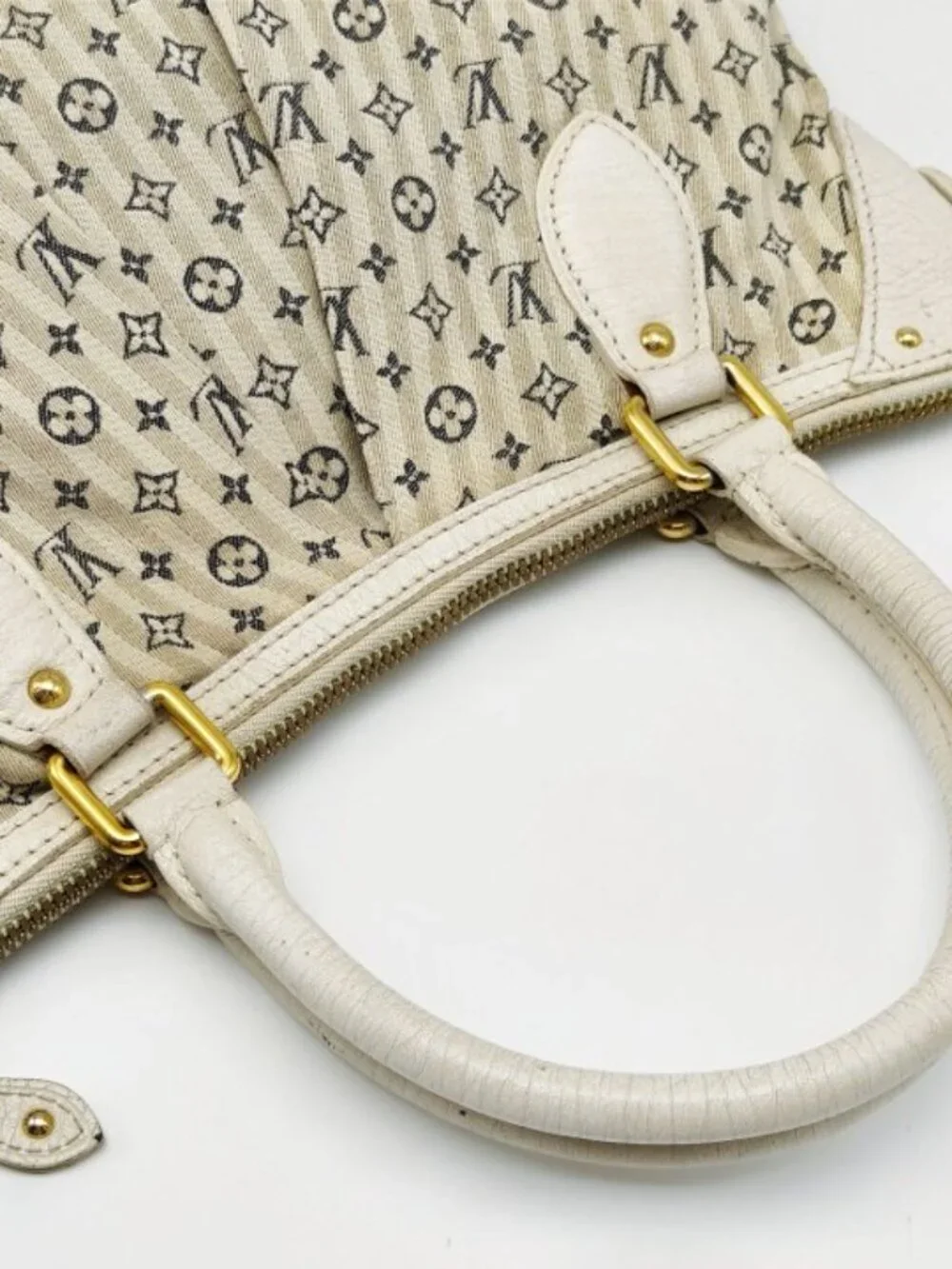 Louis Vuitton Mini Lin Monogram Jeanne MM Satchel White Canvas Shoulder Bag